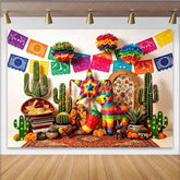 Lofaris Vibrant Mexican Fiesta Backdrop with Colorful Papel Picado and Cacti Lively Party Decor for Celebrations and Photo Booth Props