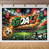 Lofaris Vibrant Mexican Soccer Fiesta Backdrop with Stadium and Goal Celebration Festive Party Background for Sports Event Decor.