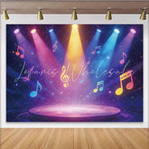 Lofaris Vibrant Music Stage Photography Backdrop with Colorful Notes Dynamic Concert Event Background for Party Decor