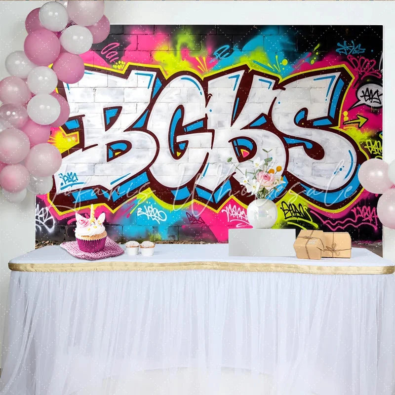 Lofaris Vibrant Neon Graffiti Wall Backdrop with Urban Brick Texture Colorful Street Art Background for Hip Hop Party and Photoshoot