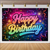 Lofaris Vibrant Neon Happy Birthday Photography Backdrop Colorful Brick Wall Background for Party Decor and Photoshoot