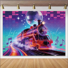 Lofaris Vibrant Neon Train Retro Music Photography Backdrop Disco Ball Party Background for Studio Photoshoot