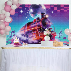 Lofaris Vibrant Neon Train Retro Music Photography Backdrop Disco Ball Party Background for Studio Photoshoot