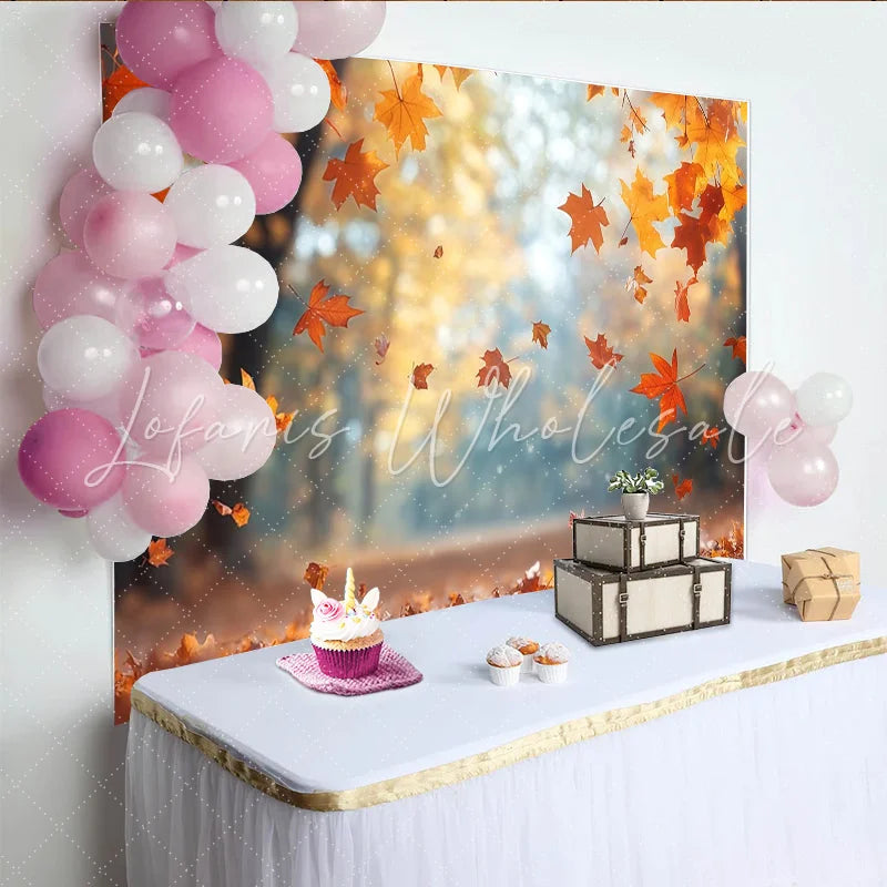 Lofaris Vibrant Orange Autumn Forest Photography Backdrop Falling Leaves Natural Seasonal Background for Studio Photoshoot