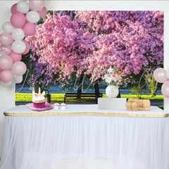 Lofaris Vibrant Pink Blossom Photography Backdrop with Lush Green Park Scenery Beautiful Spring Background for Outdoor Photoshoot