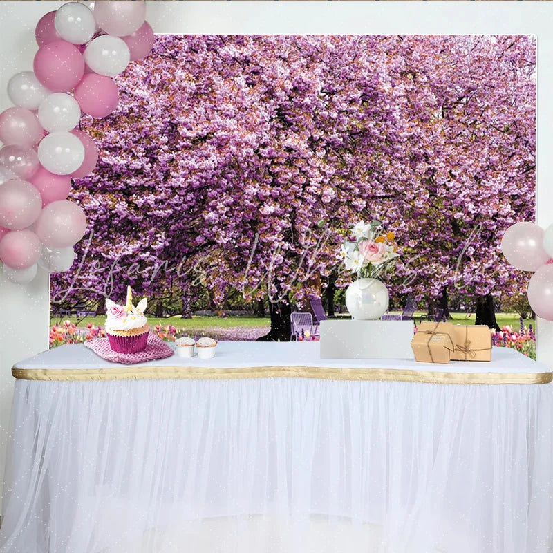 Lofaris Vibrant Pink Cherry Blossom Spring Floral Photography Backdrop Beautiful Garden Park Background for Photoshoot and Event Decor