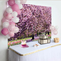 Lofaris Vibrant Pink Cherry Blossom Spring Floral Photography Backdrop Beautiful Garden Park Background for Photoshoot and Event Decor