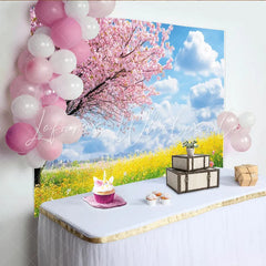 Lofaris Vibrant Pink Cherry Blossom Spring Floral Photography Backdrop with Yellow Flowers Nature Scenery Background for Studio Photoshoot