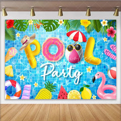 Lofaris Vibrant Pool Party Backdrop with Inflatable Letters and Tropical Leaves Summer Photography Background for Fun Events.