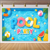 Lofaris Vibrant Pool Party Backdrop with Inflatable Letters Fun Summer Photography Background for Kids and Adults