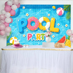 Lofaris Vibrant Pool Party Backdrop with Inflatable Letters Fun Summer Photography Background for Kids and Adults