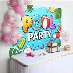 Lofaris Vibrant Pool Party Backdrop with Summer Elements and Fun Text Lively Photography Background for Celebration Decor