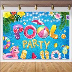 Lofaris Vibrant Pool Party Birthday Backdrop with Inflatable Letters and Tropical Flowers Summer Celebration Background for Photoshoot Decor