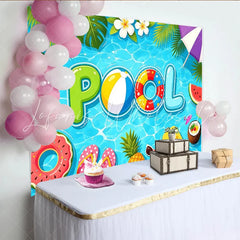 Lofaris Vibrant Pool Party Summer Backdrop with Tropical Leaves and Fun Floats Bright Photo Background for Party Decor and Vacation Pictures