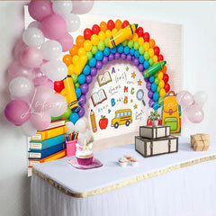 Lofaris Vibrant Rainbow Back To School Backdrop with Books and School Bus Educational Photography Background for Classroom Decor