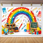 Lofaris Vibrant Rainbow Back To School Backdrop with School Days Theme Educational Classroom Background for Kids Party Decor and Photoshoot