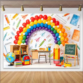 Lofaris Vibrant Rainbow Balloon Arch Back to School Backdrop Classroom Theme Photography Background for School Days Party Decor