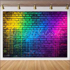 Lofaris Vibrant Rainbow Graffiti Wall Backdrop with Paint Drips Urban Street Art Background for Photoshoot and Party Decor