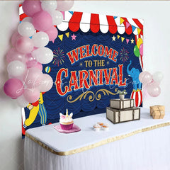 Lofaris Vibrant Red and Blue Carnival Birthday Backdrop with Clown and Elephant Festive Welcome to the Carnival Party Background