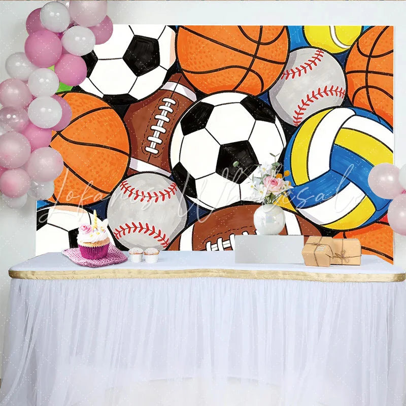 Lofaris Vibrant Sports Ball Birthday Backdrop for Kids Party Dynamic Photo Booth Background for Celebration