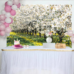 Lofaris Vibrant Spring Floral Photography Backdrop with White Blossoms and Yellow Wildflowers Nature Scenery Background for Studio Portrait