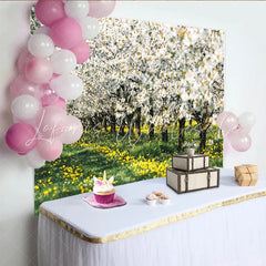 Lofaris Vibrant Spring Floral Photography Backdrop with White Blossoms and Yellow Wildflowers Nature Scenery Background for Studio Portrait