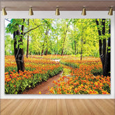Lofaris Vibrant Spring Forest Tulip Photography Backdrop with Lush Green Trees Beautiful Nature Background for Photoshoot
