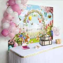 Lofaris Vibrant Spring Garden Easter Backdrop with Bunnies and Eggs Floral Photography Background for Holiday Party Decoration
