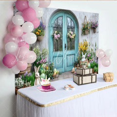 Lofaris Vibrant Spring Garden Entrance Party Backdrop with Easter Bunnies and Colorful Eggs for Easter Party Baby Shower