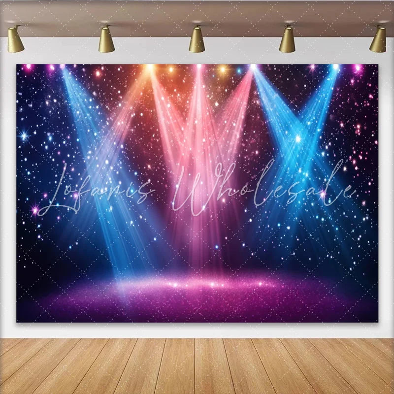 Lofaris Vibrant Stage Spotlight Photography Backdrop with Glitter and Sparkling Lights Dynamic Party Background for Photoshoot