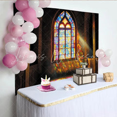 Lofaris Vibrant Stained Glass Window Photography Backdrop with Arched Design Colorful Light Effect Background for Studio Portrait