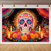 Lofaris Vibrant Sugar Skull Mexican Fiesta Backdrop with Colorful Flowers Festive Party Decor for Holiday Event Photography