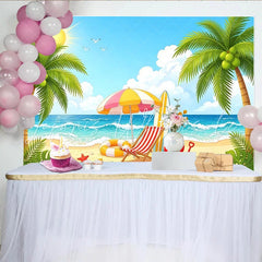 Lofaris Vibrant Summer Beach Photography Backdrop with Palm Trees and Ocean Waves Ideal Tropical Vacation Photo Background for Party Decor