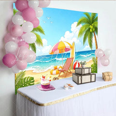 Lofaris Vibrant Summer Beach Photography Backdrop with Palm Trees and Ocean Waves Ideal Tropical Vacation Photo Background for Party Decor
