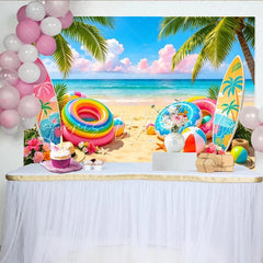 Lofaris Vibrant Summer Beach Photography Backdrop with Palm Trees and Surfboards Tropical Party Decor for Vacation Photoshoot