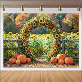 Lofaris Vibrant Sunflower Pumpkin Archway Thanksgiving Backdrop with Fall Leaves Seasonal Photography Background for Harvest Decor