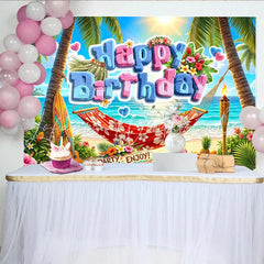 Lofaris Vibrant Tropical Beach Happy Birthday Backdrop with Palm Trees Summer Party Photography Background for Celebration