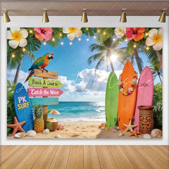 Lofaris Vibrant Tropical Beach Photography Backdrop with Surfboards Summer Vacation Background for Party Decor
