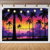 Lofaris Vibrant Tropical Sunset Photography Backdrop with Palm Trees and String Lights Beach Party Background for Summer Photos