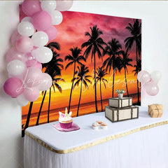 Lofaris Vibrant Tropical Sunset Photography Backdrop with Palm Trees Beautiful Ocean Beach Background for Summer Party Decor