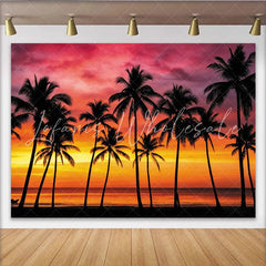 Lofaris Vibrant Tropical Sunset Photography Backdrop with Palm Trees Beautiful Ocean Beach Background for Summer Party Decor