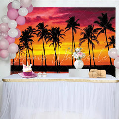 Lofaris Vibrant Tropical Sunset Photography Backdrop with Palm Trees Scenic Beach Background for Summer Party and Studio