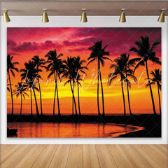 Lofaris Vibrant Tropical Sunset Photography Backdrop with Palm Trees Scenic Beach Background for Summer Party and Studio