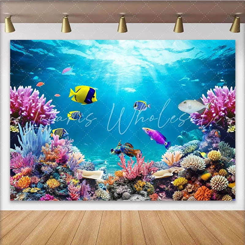 Lofaris Vibrant Underwater Coral Reef Natural Scenery Backdrop with Colorful Fish Ocean Theme Photo Background for Studio