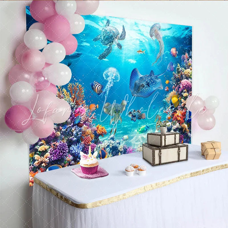Lofaris Vibrant Underwater Ocean Photography Backdrop with Colorful Coral Reef Diverse Marine Life Blue Sea Background for Photoshoot