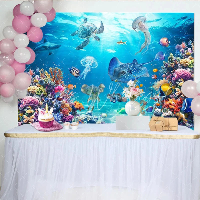 Lofaris Vibrant Underwater Ocean Photography Backdrop with Colorful Coral Reef Diverse Marine Life Blue Sea Background for Photoshoot
