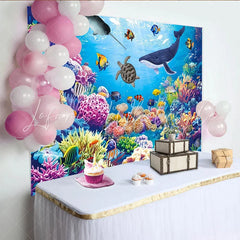 Lofaris Vibrant Underwater Photography Backdrop with Colorful Coral Reef and Marine Life Ocean Theme Studio Background for Kids Party