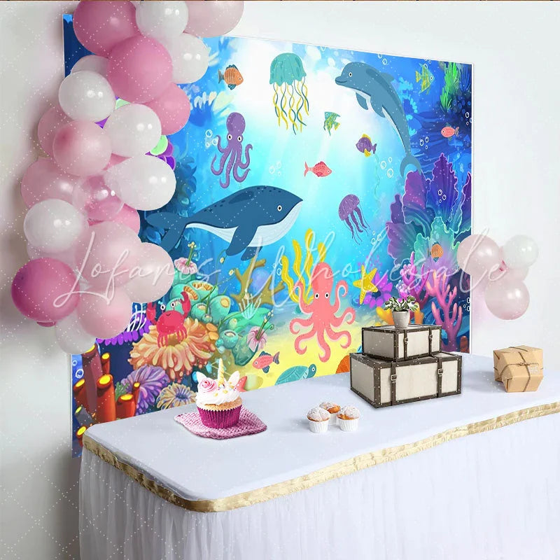 Lofaris Vibrant Underwater Photography Backdrop with Whales and Dolphins Colorful Ocean Sea Life Background for Studio Photoshoot