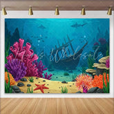 Lofaris Vibrant Underwater World Natural Scenery Backdrop Sunken Ship and Colorful Coral for Kids Party