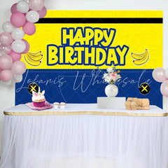 Lofaris Vibrant Yellow and Blue Banana Cartoon Birthday Backdrop for Kids Party Fun Denim Style Background and Photo Booth Props